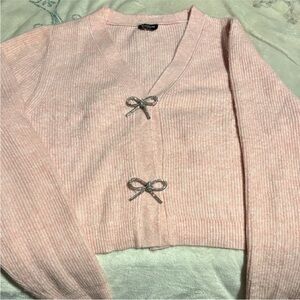 bebe Light Pink Cardigan with Silver Bow Details
